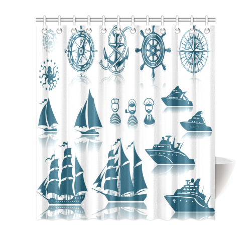 Compass Sail-boat Ship Design Shower Curtain 66"x72"