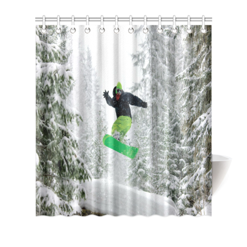 Snowboarder Green Shower Curtain 66"x72"