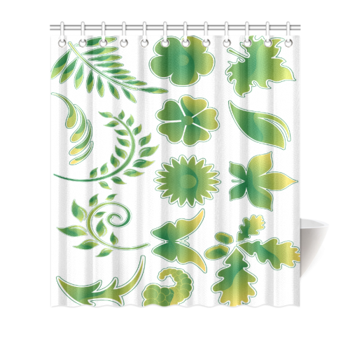 Different Green Leaves Pattern Design Stylish and Shower Curtain 66"x72"