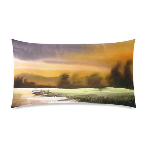Watercolor Landscape Painting Design Rectangle Pillow Case 20"x36"(Twin Sides)