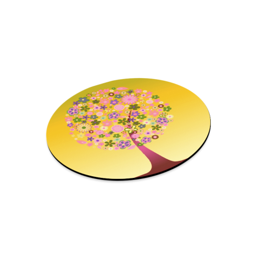 Flower Tree Yellow Round Mousepad