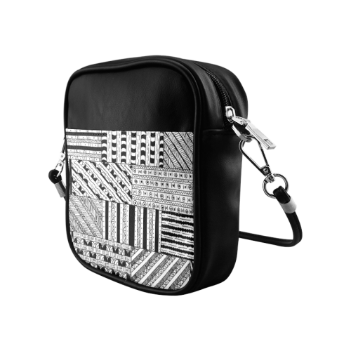 Abstract Black and White Sling Bag (Model 1627)