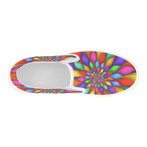 Psychedelic Rainbow Spiral Women's Slip-on Canvas Shoes (Model 019)