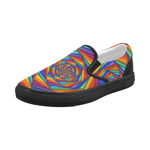 Psychedelic Rainbow Spiral Women's Slip-on Canvas Shoes (Model 019)