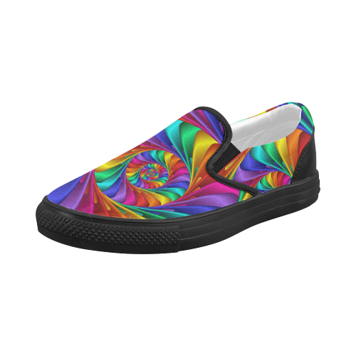 Psychedelic Rainbow Spiral Women's Slip-on Canvas Shoes (Model 019)