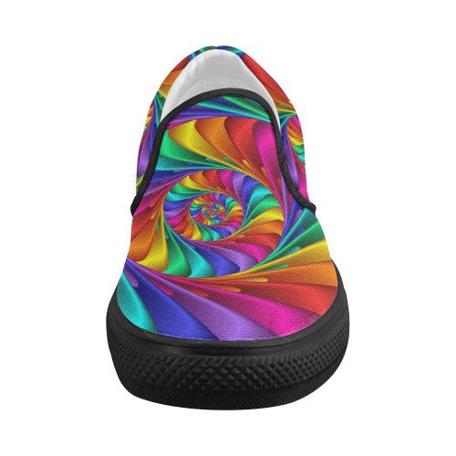 Psychedelic Rainbow Spiral Women's Slip-on Canvas Shoes (Model 019)