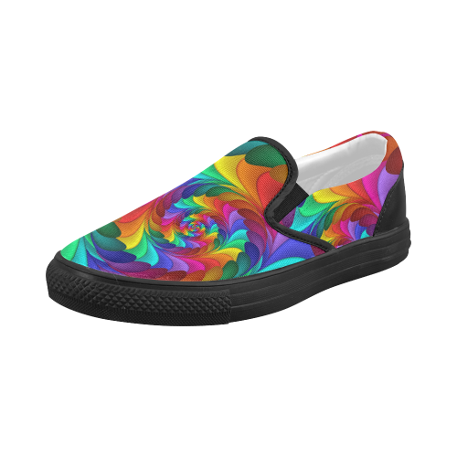 Psychedelic Rainbow Spiral Women's Slip-on Canvas Shoes (Model 019)