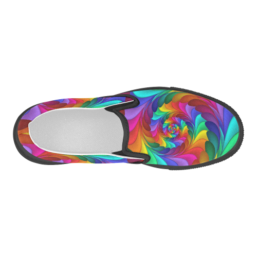 Psychedelic Rainbow Spiral Women's Slip-on Canvas Shoes (Model 019)