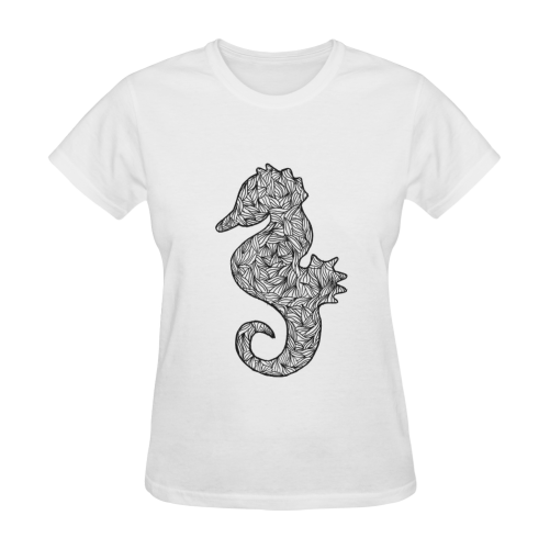 Black and White Seahorse Sunny Women's T-shirt (Model T05)