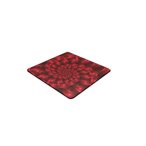 Red Glossy Spiral Fractal Square Coaster