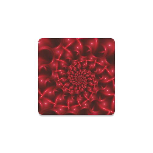 Red Glossy Spiral Fractal Square Coaster