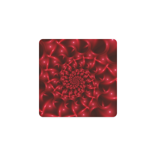Red Glossy Spiral Fractal Square Coaster