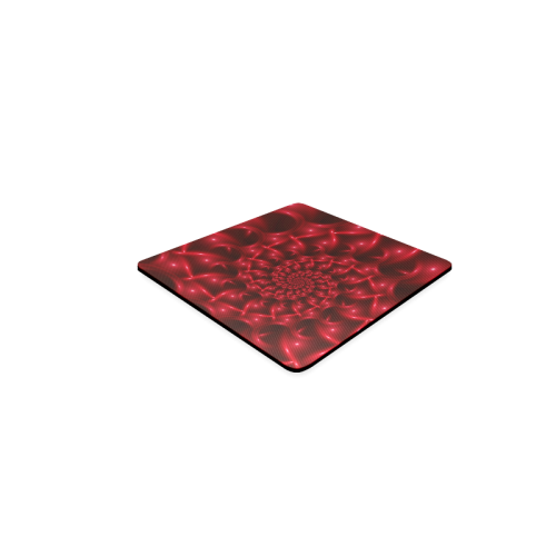 Red Glossy Spiral Fractal Square Coaster