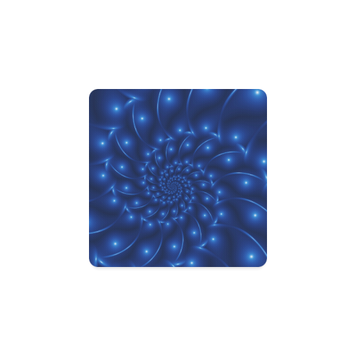 Blue Glossy Spiral Fractal Square Coaster
