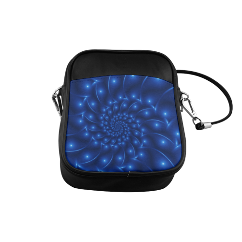 Blue Glossy Spiral Fractal Sling Bag (Model 1627)