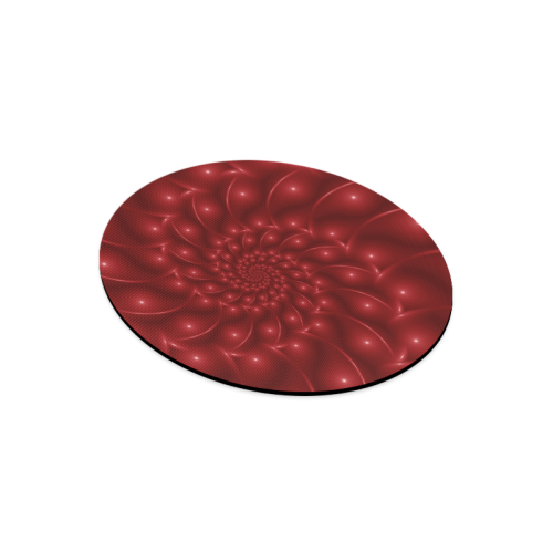 Red  Glossy Spiral Fractal Round Mousepad