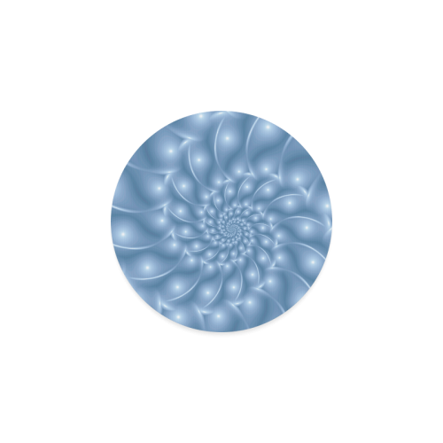 Pastel Blue Glossy Spiral Fractal Round Coaster