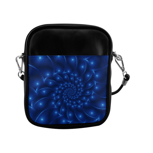 Blue Glossy Spiral Fractal Sling Bag (Model 1627)