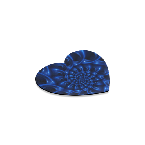 Blue Glossy Spiral Fractal Heart Coaster
