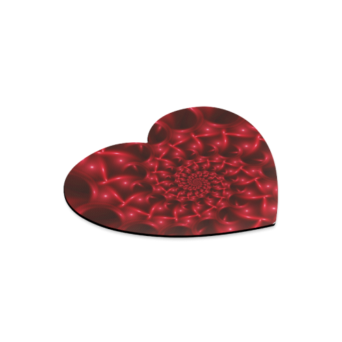 Red  Glossy Spiral Fractal Heart-shaped Mousepad