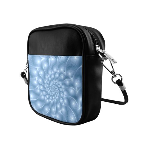 Pastel Blue Glossy Spiral Fractal Sling Bag (Model 1627)