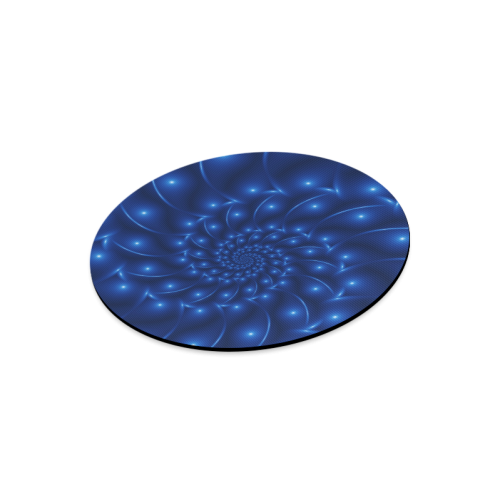 Blue Glossy Spiral Fractal Round Mousepad