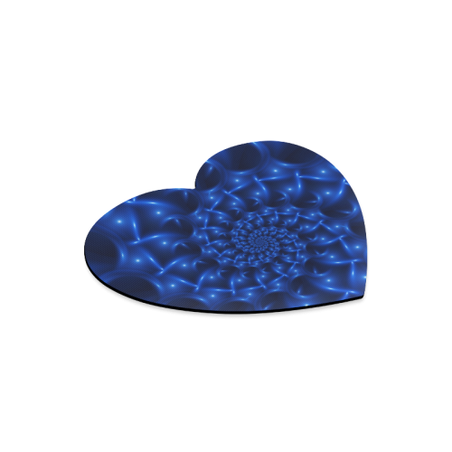 Blue Glossy Spiral Fractal Heart-shaped Mousepad