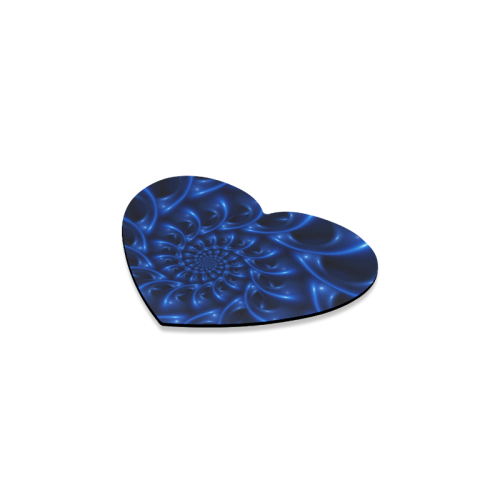 Blue Glossy Spiral Fractal Heart Coaster