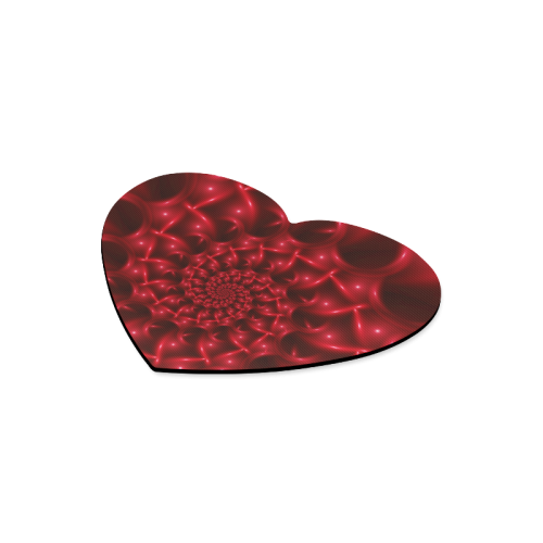 Red  Glossy Spiral Fractal Heart-shaped Mousepad