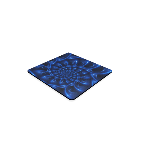 Blue Glossy Spiral Fractal Square Coaster