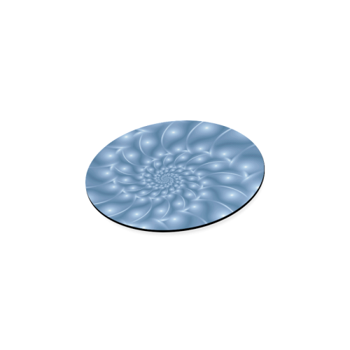 Pastel Blue Glossy Spiral Fractal Round Coaster