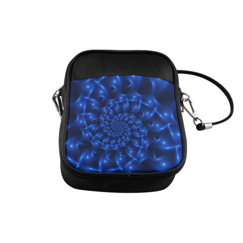 Blue Glossy Spiral Fractal Sling Bag (Model 1627)