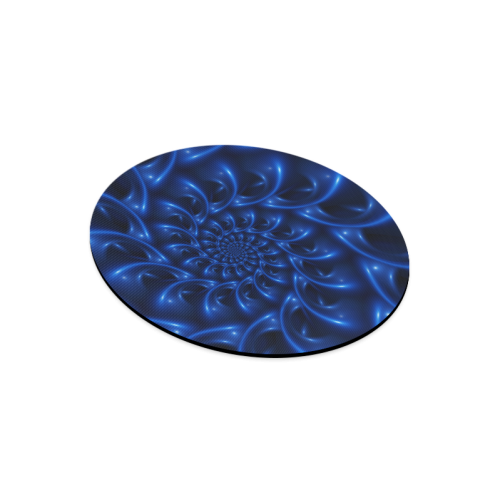 Blue Glossy Spiral Fractal Round Mousepad