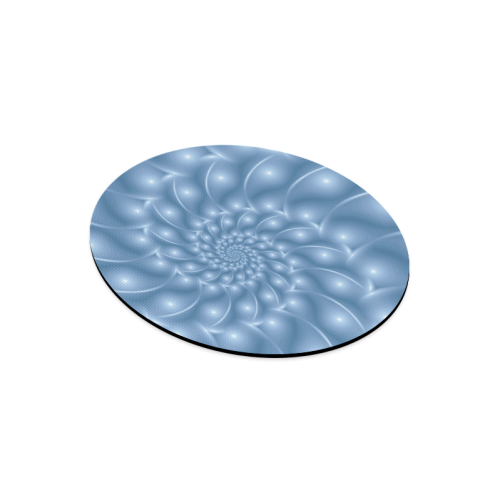 Pastel Blue Glossy Spiral Fractal Round Mousepad