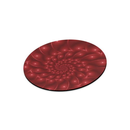 Red  Glossy Spiral Fractal Round Mousepad