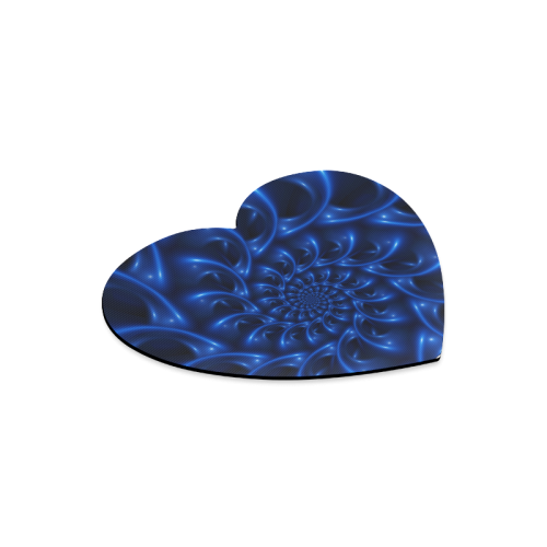 Blue Glossy Spiral Fractal Heart-shaped Mousepad