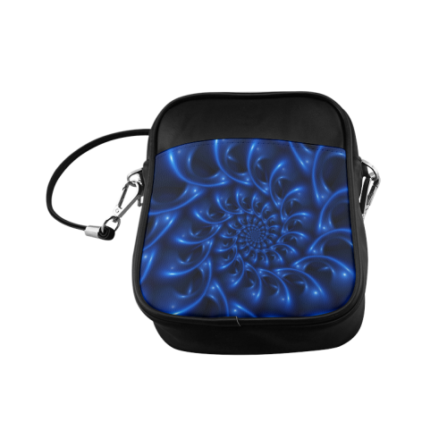 Blue Glossy Spiral Fractal Sling Bag (Model 1627)