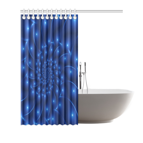 Blue Glossy Spiral Fractal Shower Curtain 66"x72"