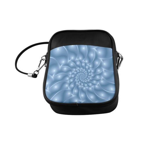 Pastel Blue Glossy Spiral Fractal Sling Bag (Model 1627)