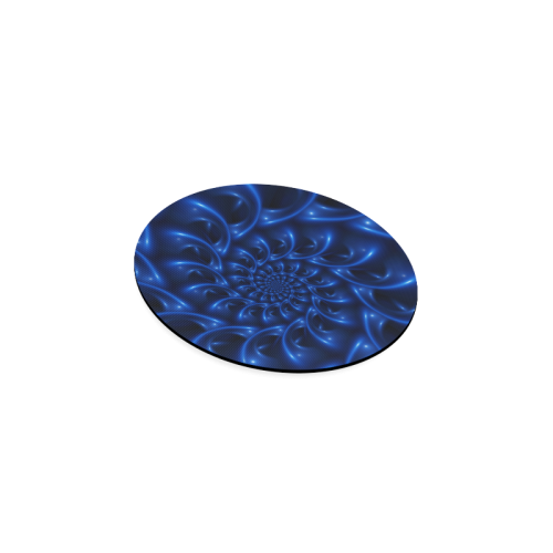 Blue Glossy Spiral Fractal Round Coaster