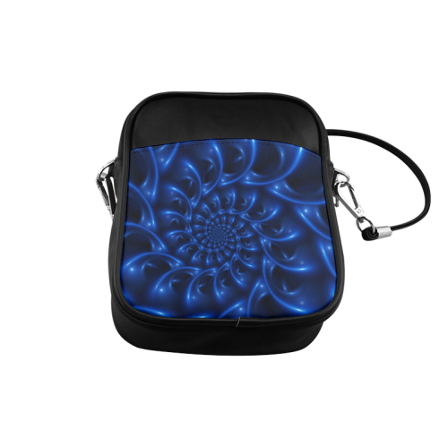 Blue Glossy Spiral Fractal Sling Bag (Model 1627)