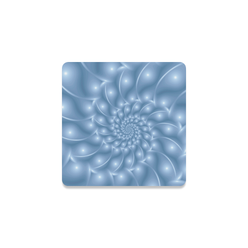 Pastel Blue Glossy Spiral Fractal Square Coaster