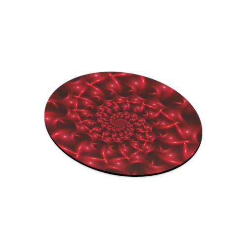 Red  Glossy Spiral Fractal Round Mousepad