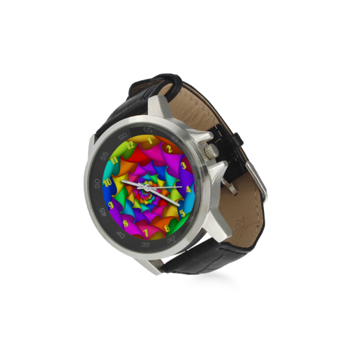 Psychedelic Rainbow Spiral Leather Watch Unisex Stainless Steel Leather Strap Watch(Model 202)