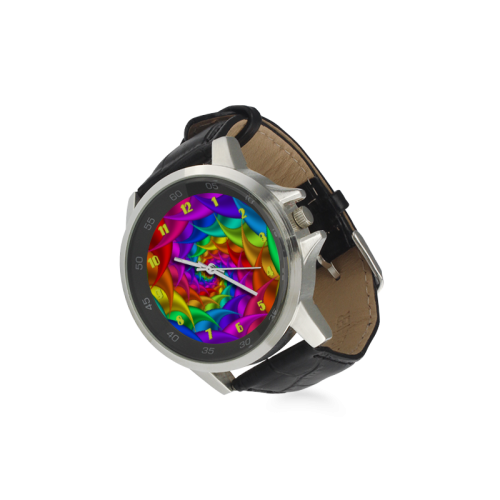 Psychedelic Rainbow Spiral Leather Watch Unisex Stainless Steel Leather Strap Watch(Model 202)