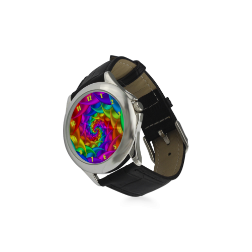 Psychedelic Rainbow Spiral Leather Watch Women's Classic Leather Strap Watch(Model 203)