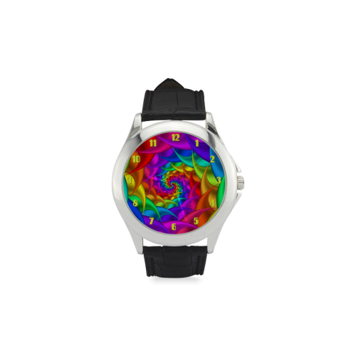 Psychedelic Rainbow Spiral Leather Watch Women's Classic Leather Strap Watch(Model 203)