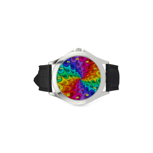 Psychedelic Rainbow Spiral Leather Watch Women's Classic Leather Strap Watch(Model 203)