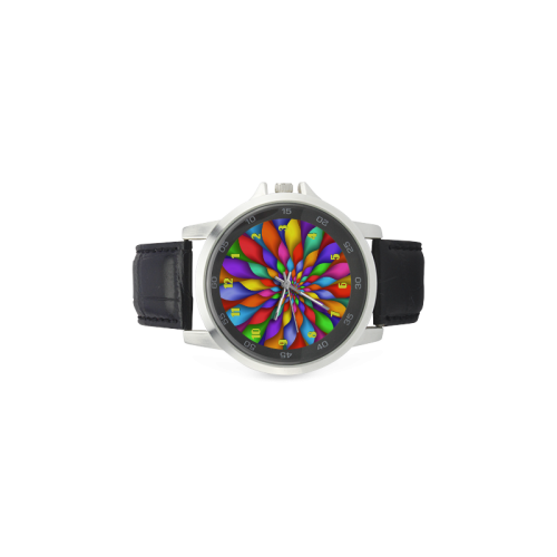 Rainbow Spiral Flower Petals Leather Watch Unisex Stainless Steel Leather Strap Watch(Model 202)