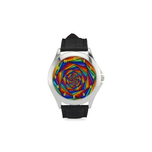 Psychedelic Rainbow Spiral Leather Watch Women's Classic Leather Strap Watch(Model 203)